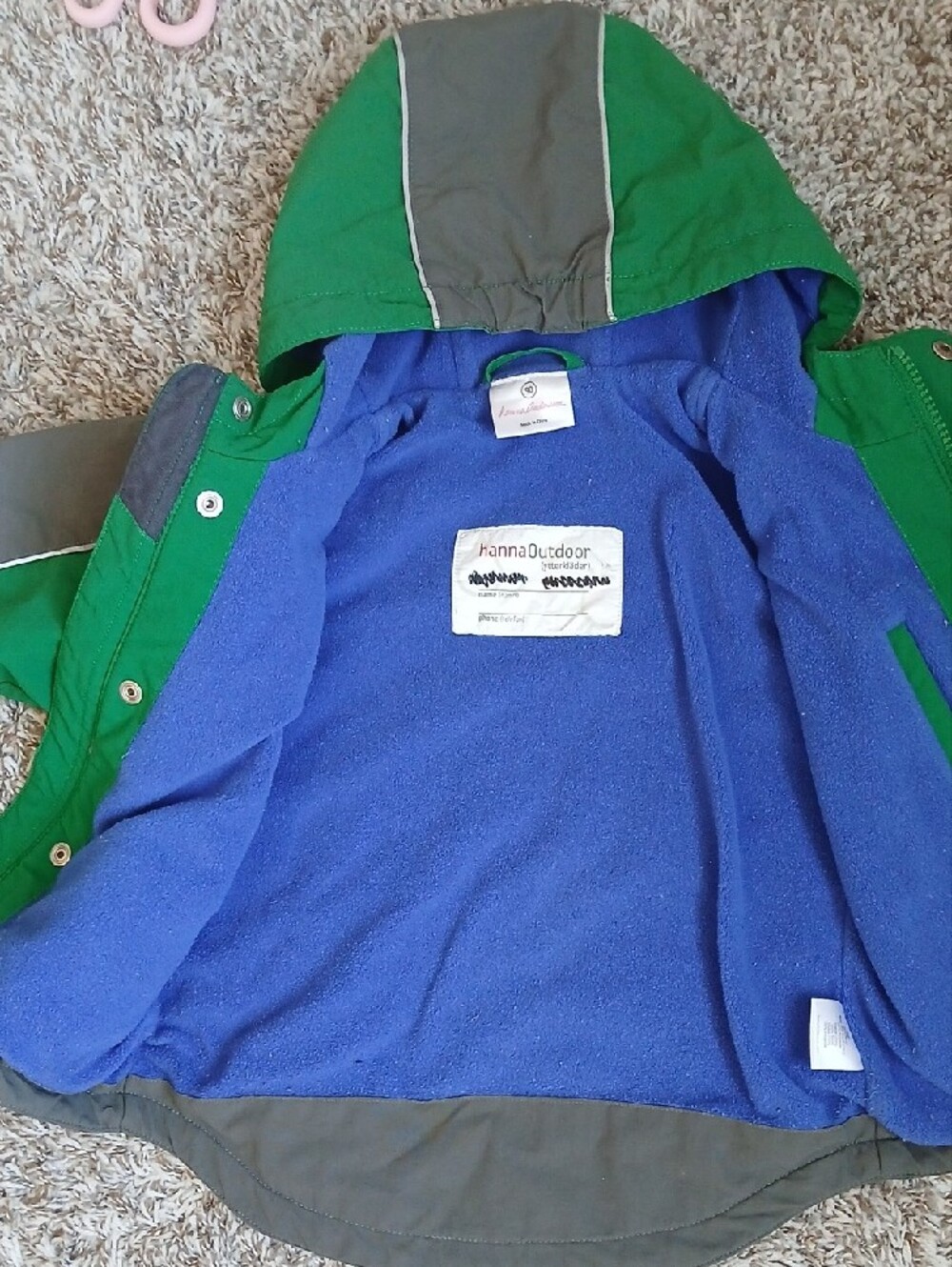 Hanna Andersson Boys Fleece-Lined Hooded Winter Jacket Green Gray Size 90 (2T) - Picture 6 of 9